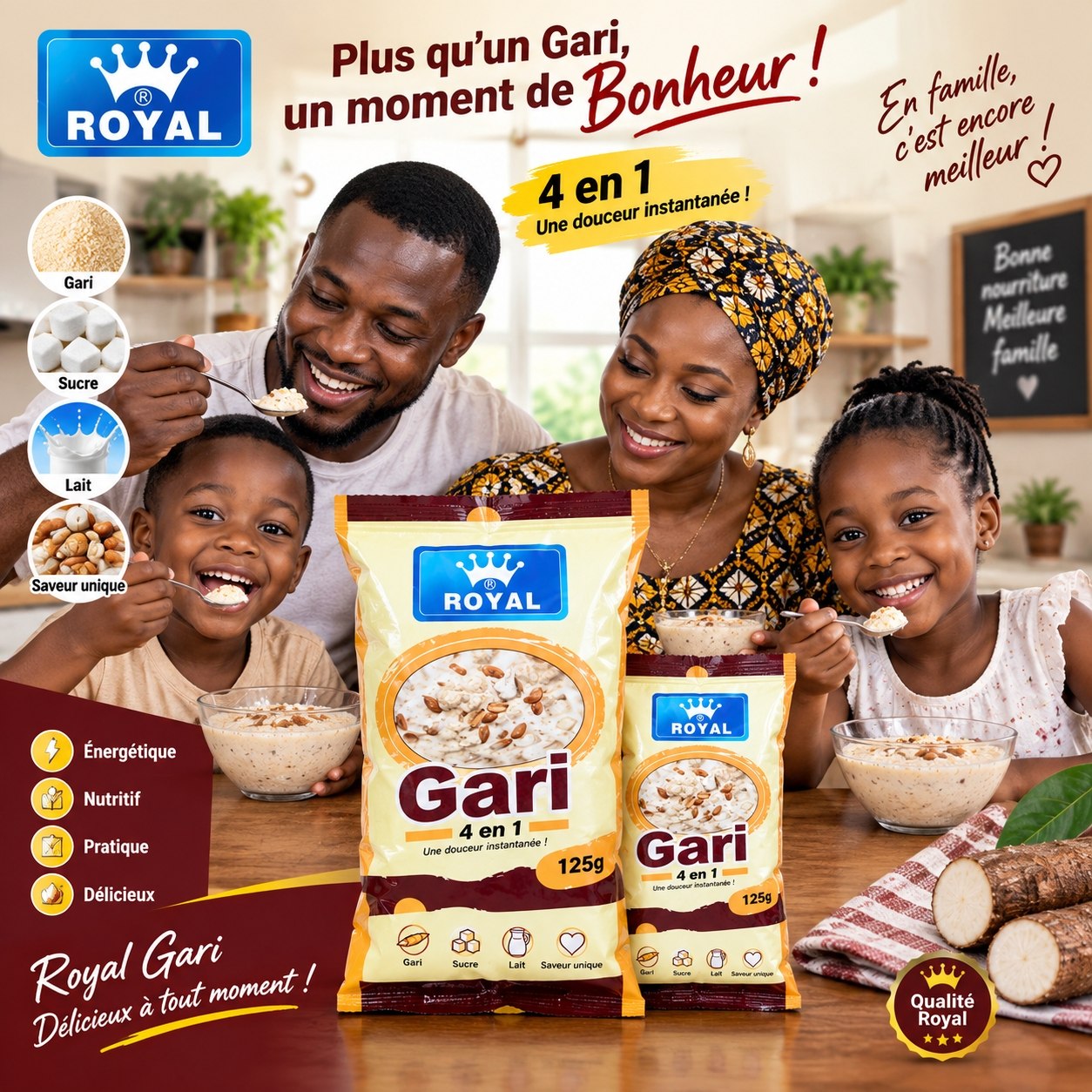 Famille savourant le Gari Royal 4-en-1